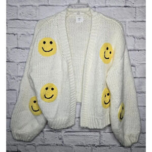 Luna & Ivy knit smiley face chunky open cardigan sweater small.